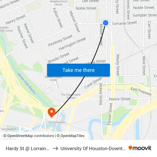 Hardy St @ Lorraine St to University Of Houston-Downtown map