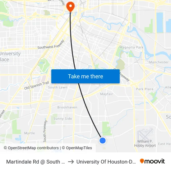 Martindale Rd @ South Acres Dr to University Of Houston-Downtown map