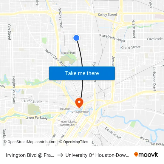 Irvington Blvd @ Frawley to University Of Houston-Downtown map