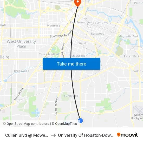Cullen Blvd @ Mowery Rd to University Of Houston-Downtown map