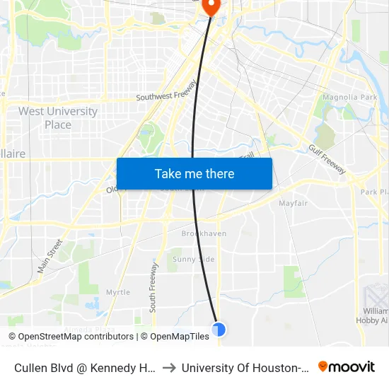 Cullen Blvd @ Kennedy Heights Blvd to University Of Houston-Downtown map
