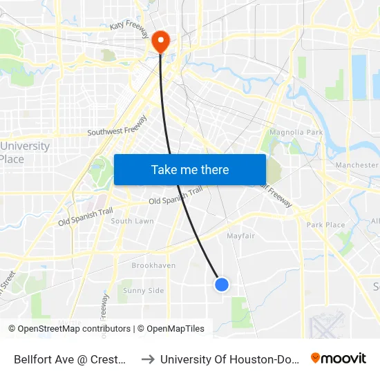 Bellfort Ave @ Crestmont St to University Of Houston-Downtown map