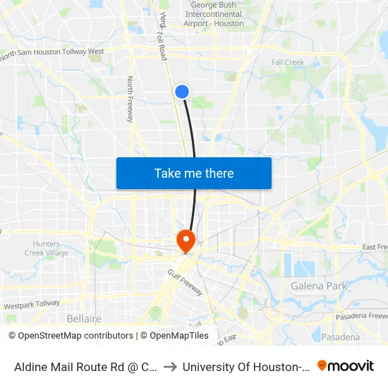 Aldine Mail Route Rd @ Chrisman Rd to University Of Houston-Downtown map