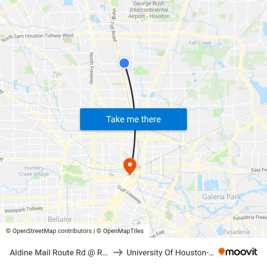Aldine Mail Route Rd @ Reeveston Rd to University Of Houston-Downtown map