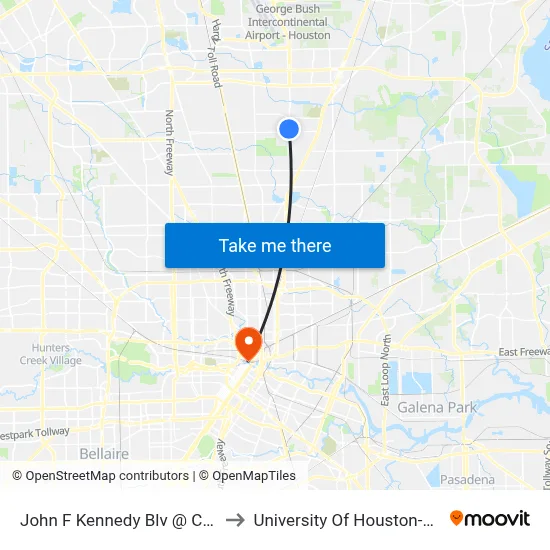 John F Kennedy Blv @ Charriton Dr to University Of Houston-Downtown map