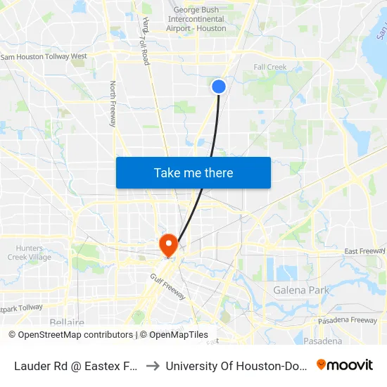 Lauder Rd @ Eastex Freeway to University Of Houston-Downtown map