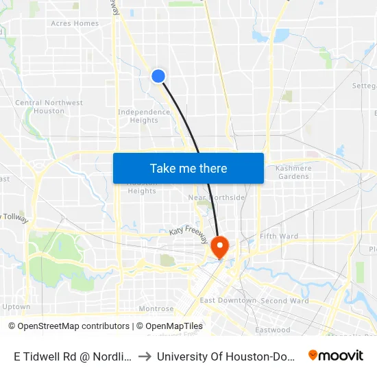 E Tidwell Rd @ Nordling Rd to University Of Houston-Downtown map