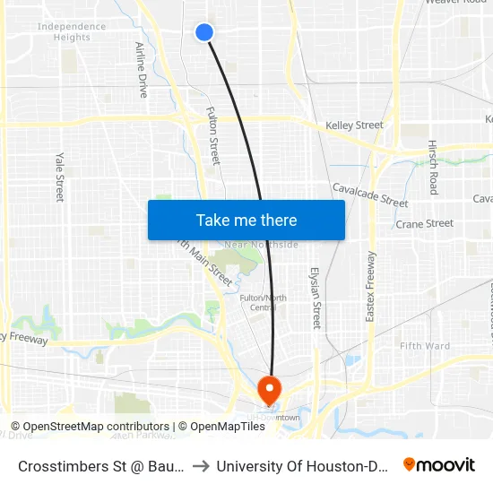 Crosstimbers St @ Bauman Rd to University Of Houston-Downtown map