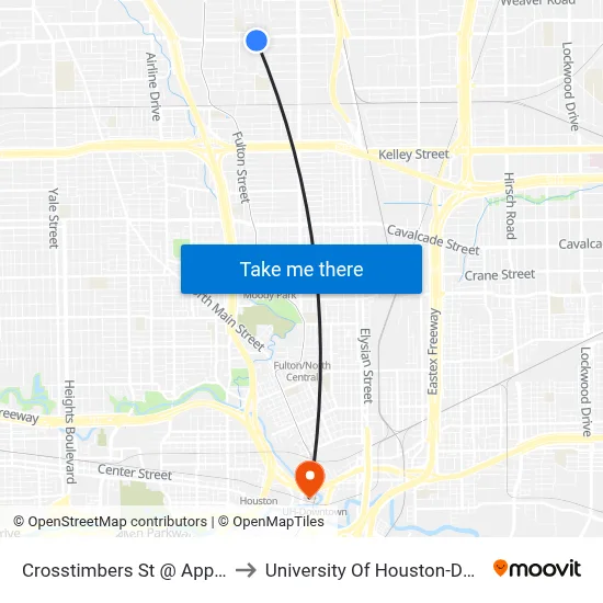 Crosstimbers St @ Appleton St to University Of Houston-Downtown map