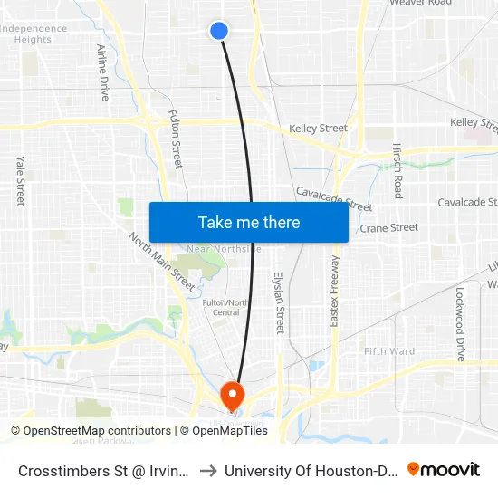 Crosstimbers St @ Irvington Blvd to University Of Houston-Downtown map
