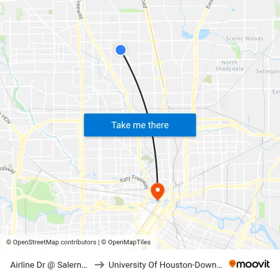 Airline Dr @ Salerno Ln to University Of Houston-Downtown map