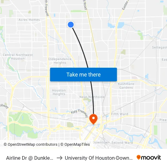 Airline Dr @ Dunkley Dr to University Of Houston-Downtown map