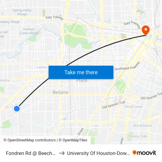 Fondren Rd @ Beechnut St to University Of Houston-Downtown map