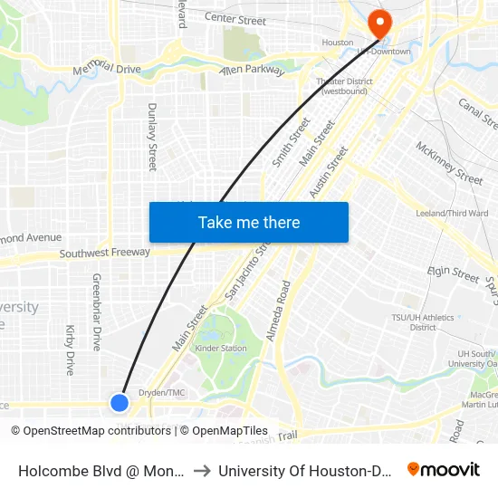 Holcombe Blvd @ Montclair Dr to University Of Houston-Downtown map