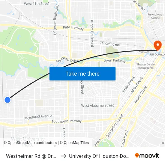 Westheimer Rd @ Drexel Dr to University Of Houston-Downtown map