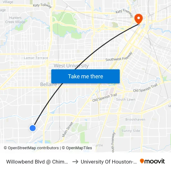 Willowbend Blvd @ Chimney Rock Rd to University Of Houston-Downtown map