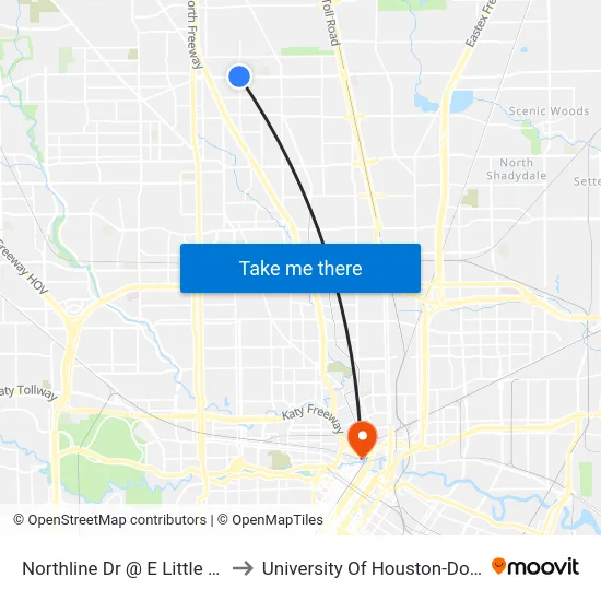 Northline Dr @ E Little York Rd to University Of Houston-Downtown map