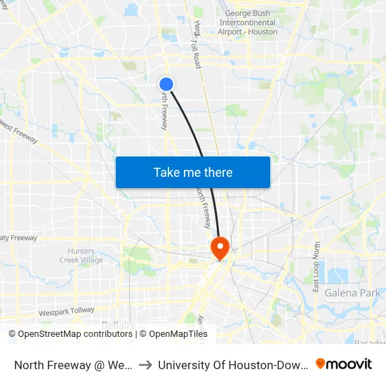 North Freeway @ West Rd to University Of Houston-Downtown map