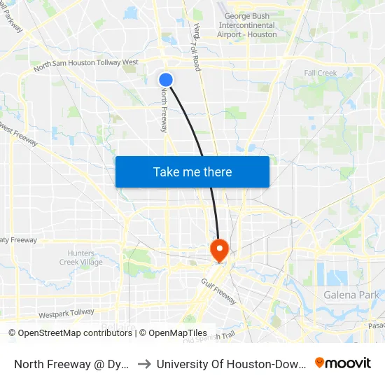 North Freeway   @ Dyna Dr to University Of Houston-Downtown map
