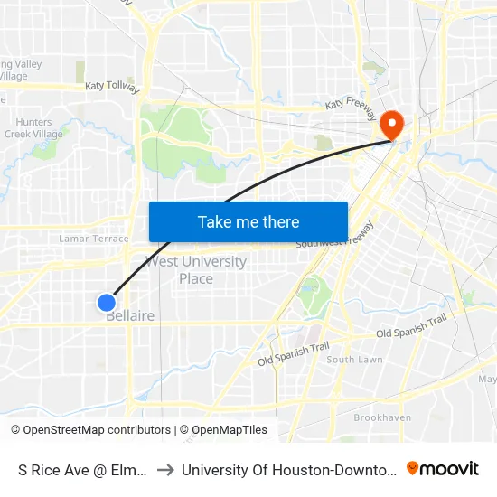 S Rice Ave @ Elm St to University Of Houston-Downtown map
