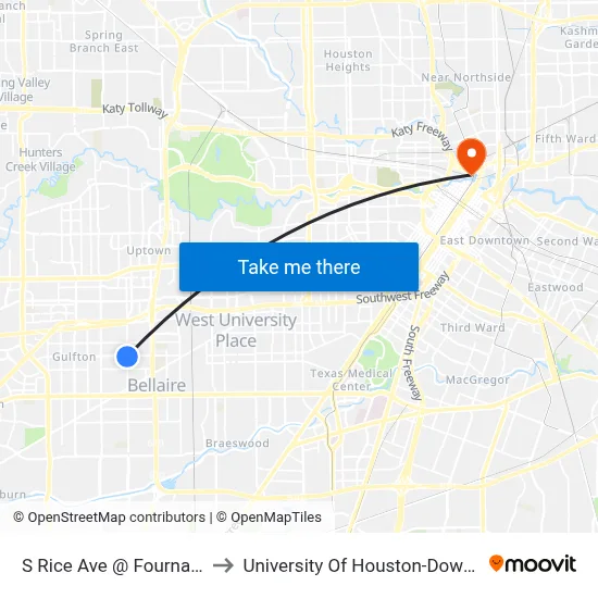 S Rice Ave @ Fournace Pl to University Of Houston-Downtown map