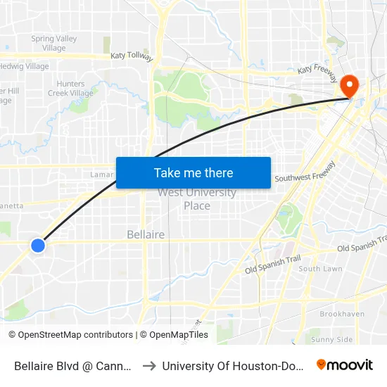 Bellaire Blvd @ Cannock Rd to University Of Houston-Downtown map