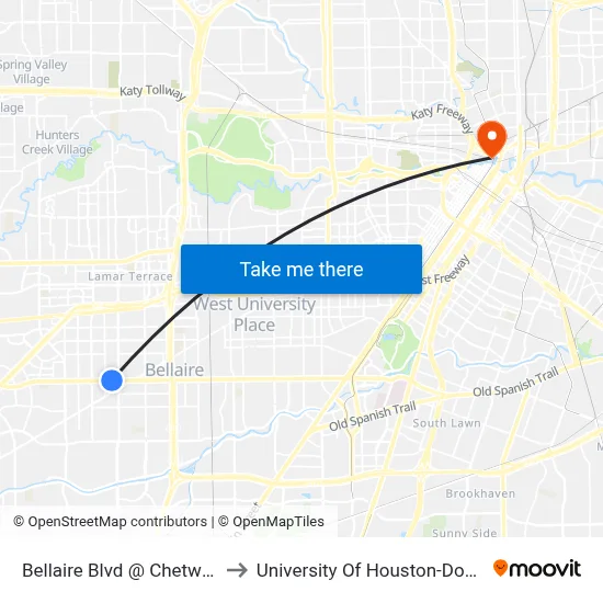 Bellaire Blvd @ Chetwood Dr to University Of Houston-Downtown map