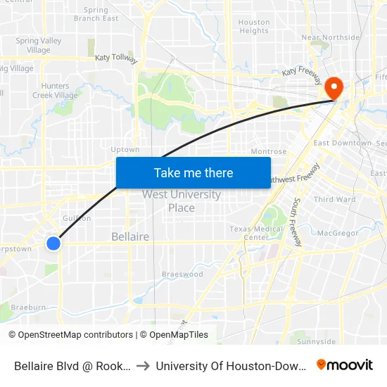 Bellaire Blvd @ Rookin St to University Of Houston-Downtown map