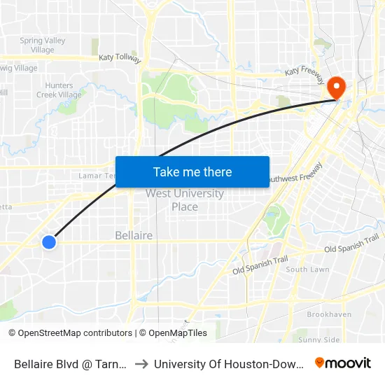 Bellaire Blvd @ Tarnef Dr to University Of Houston-Downtown map