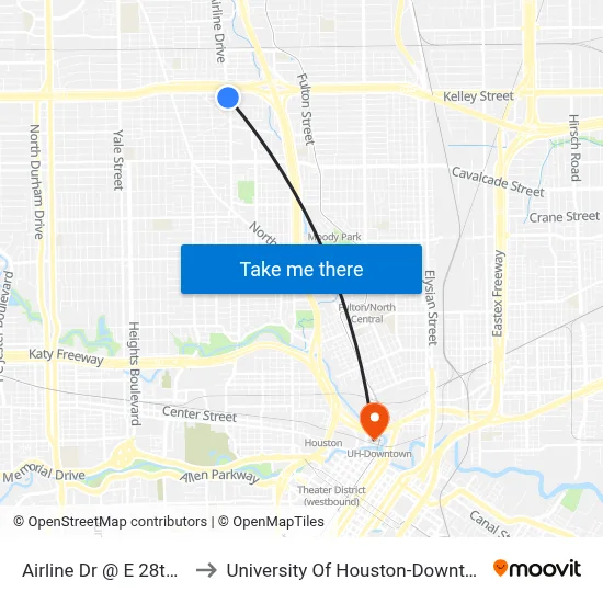 Airline Dr @ E 28th St to University Of Houston-Downtown map