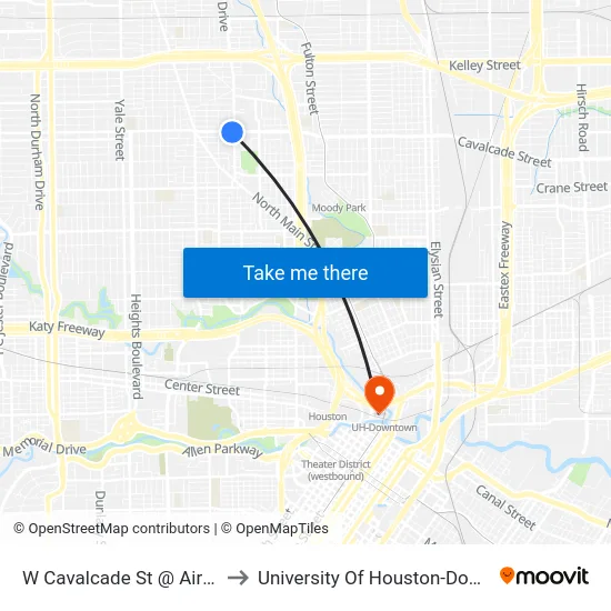 W Cavalcade St @ Airline Dr to University Of Houston-Downtown map