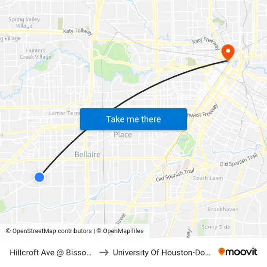 Hillcroft Ave @ Bissonnet St to University Of Houston-Downtown map