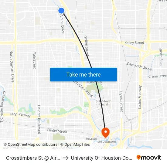 Crosstimbers St @ Airline Dr to University Of Houston-Downtown map