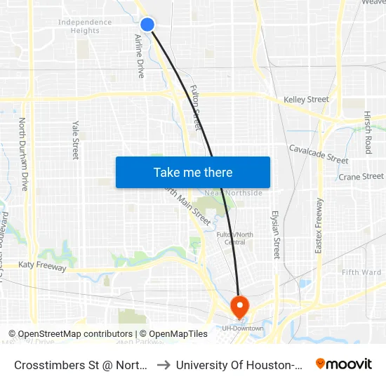 Crosstimbers St @ North Freeway to University Of Houston-Downtown map