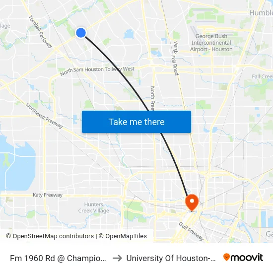 Fm 1960 Rd @ Champion Forest Dr to University Of Houston-Downtown map