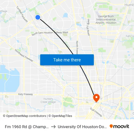 Fm 1960 Rd @ Champions Dr to University Of Houston-Downtown map