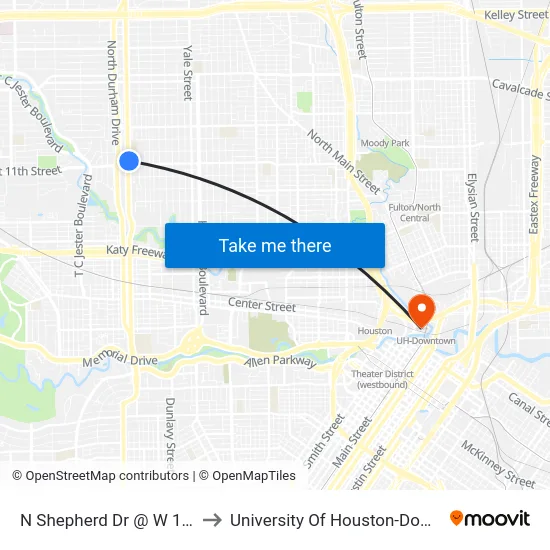 N Shepherd Dr @ W 11th St to University Of Houston-Downtown map