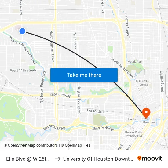 Ella Blvd @ W 25th St to University Of Houston-Downtown map