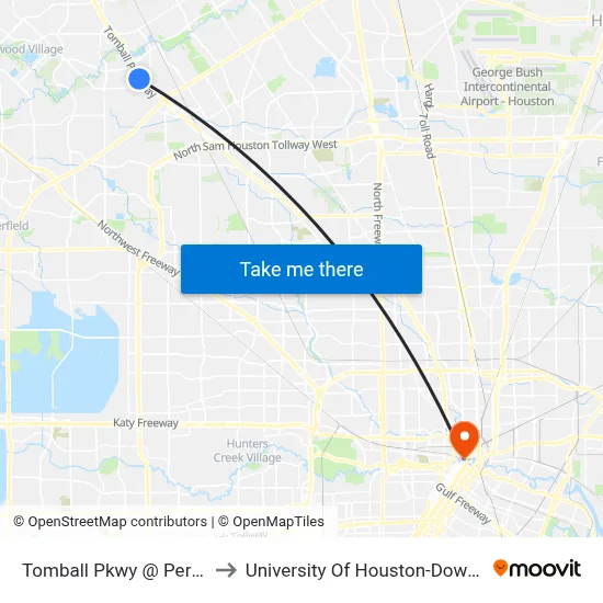 Tomball Pkwy @ Perry Rd to University Of Houston-Downtown map