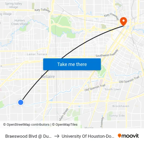 Braeswood Blvd @ Dunlap St to University Of Houston-Downtown map