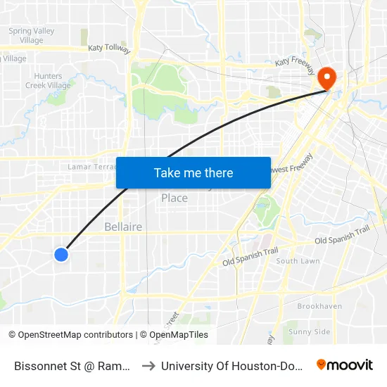 Bissonnet St @ Rampart St to University Of Houston-Downtown map