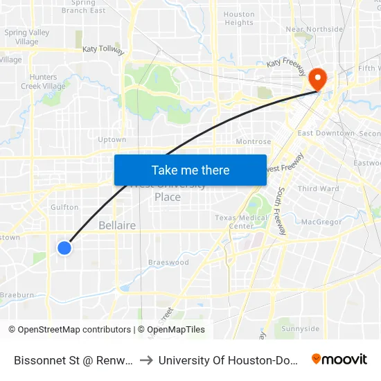 Bissonnet St @ Renwick Dr to University Of Houston-Downtown map