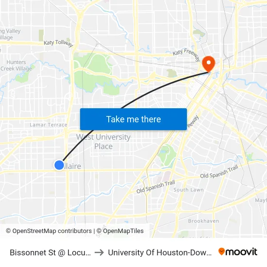 Bissonnet St @ Locust St to University Of Houston-Downtown map