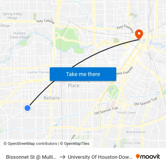 Bissonnet St @ Mullins Dr to University Of Houston-Downtown map