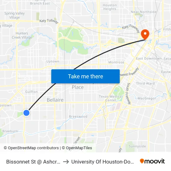 Bissonnet St @ Ashcroft Dr to University Of Houston-Downtown map