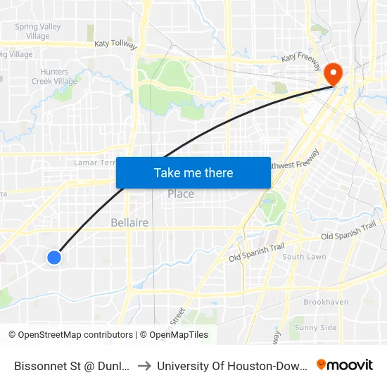 Bissonnet St @ Dunlap St to University Of Houston-Downtown map