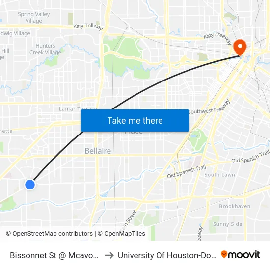 Bissonnet St @ Mcavoy Dr MB to University Of Houston-Downtown map