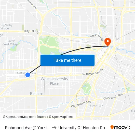 Richmond Ave @ Yorktown St to University Of Houston-Downtown map
