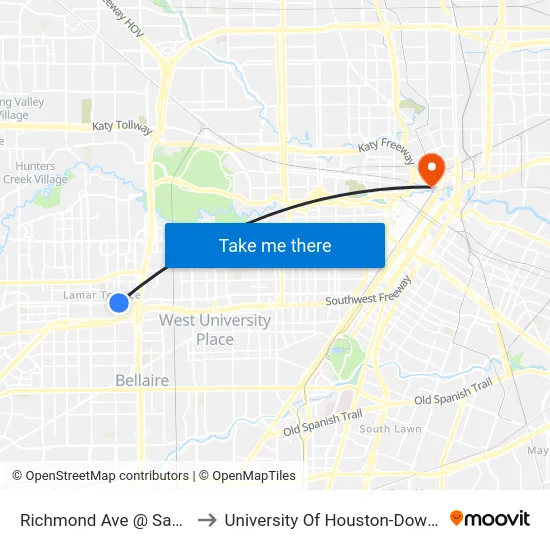 Richmond Ave @ Sage Rd to University Of Houston-Downtown map