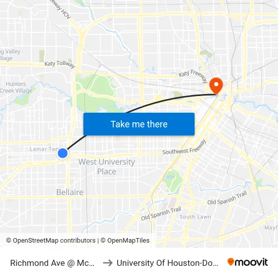 Richmond Ave @ Mccue Rd to University Of Houston-Downtown map